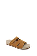 Woman Camel Strappy Nubuck Leather Slipper | Derimod