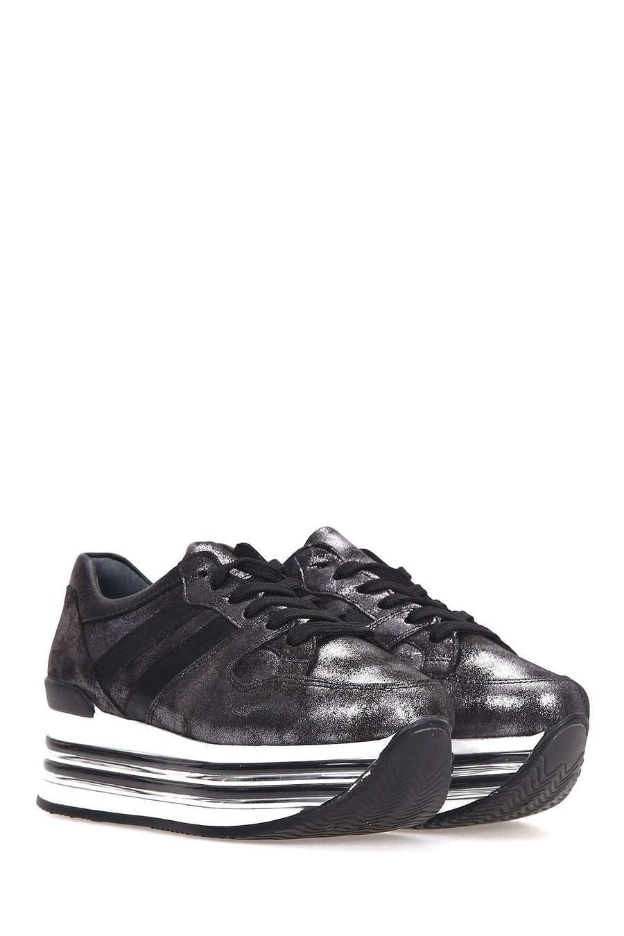 Kadın Yüksek Tabanlı Gümüş Sneaker