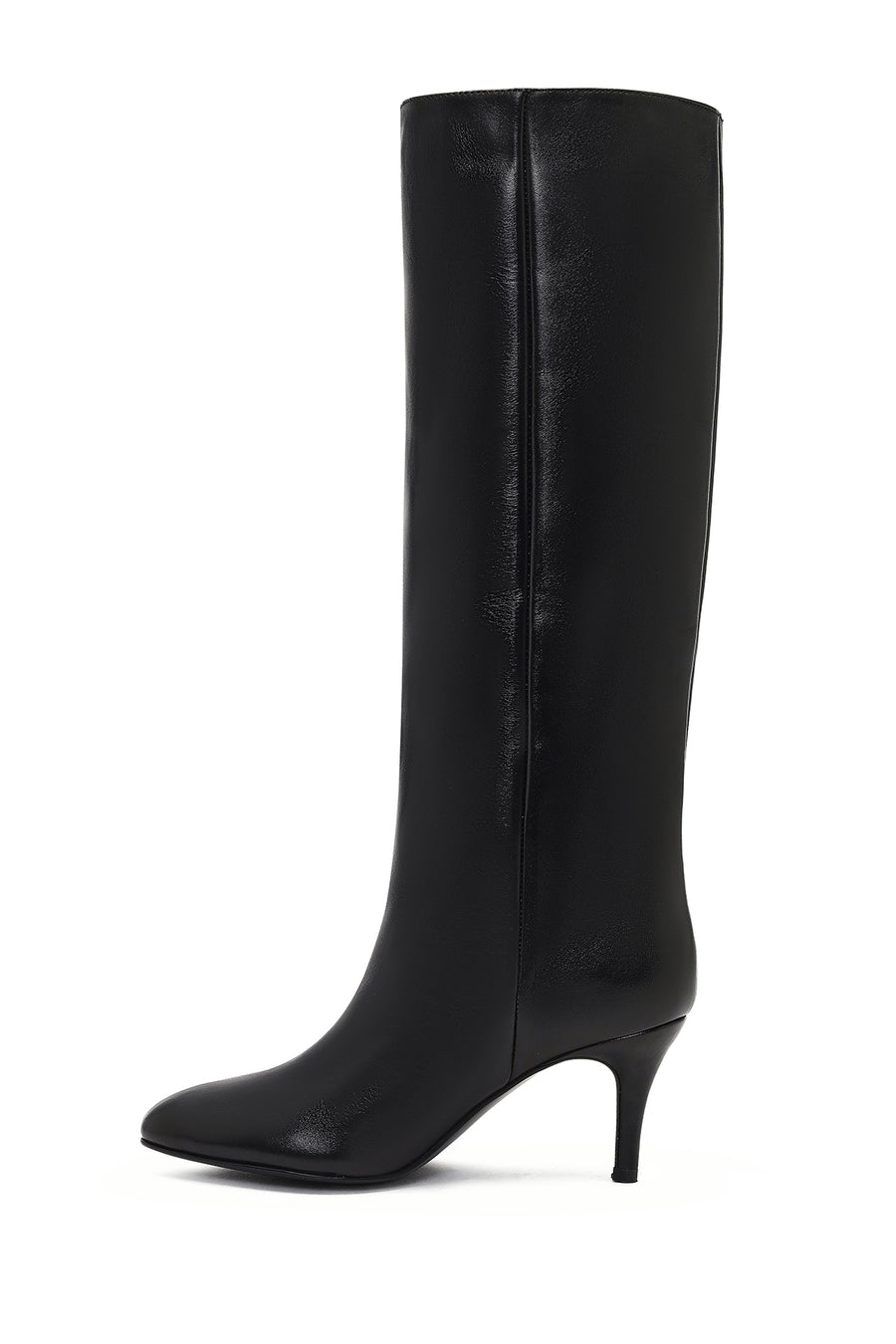 Woman Black Thin High-Heeled Leather Boots