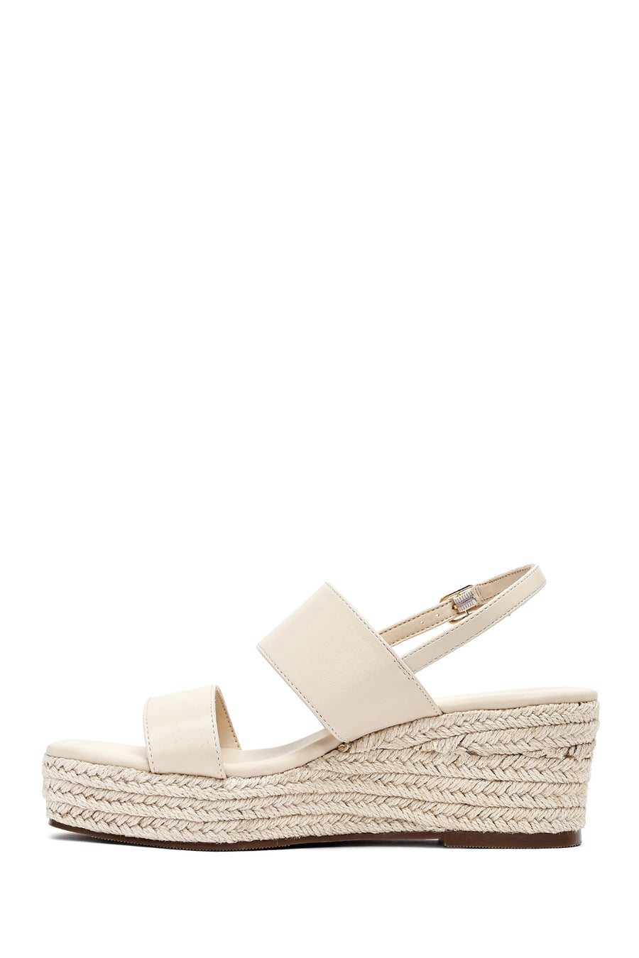 Women's Beige Ankle Buckle Wedge Heel Espadrille Sandals