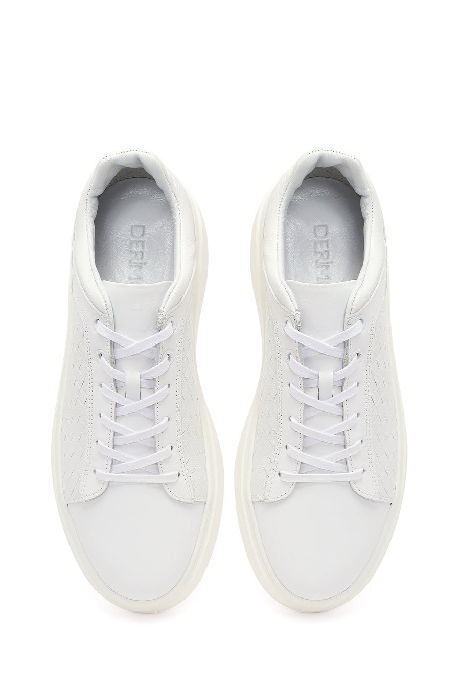 Erkek Beyaz Bağcıklı Deri Sneaker