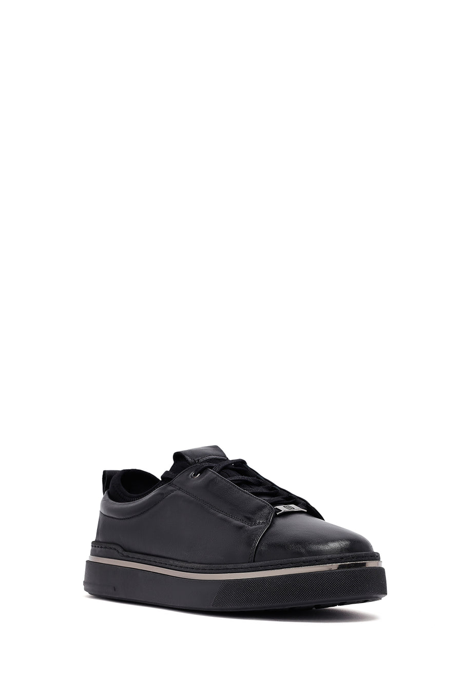 Men's Black Lace-Up Thick Sole Leather Sneakers