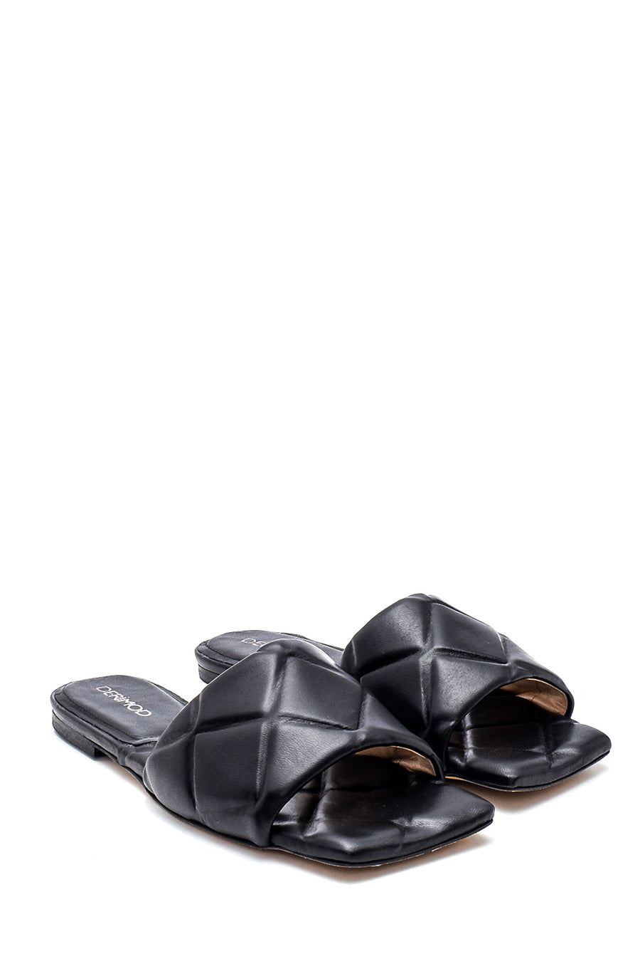 Women's Black Leather Casual Flat Slippers