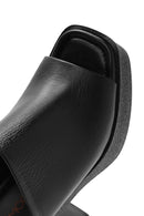 Women's Black Platform Thick High Heel Leather Slippers | Derimod
