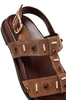Women's Mink Stone Suede Leather Sandals | Derimod