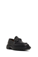 Men's Black Buckled Thick-Soled Leather Loafer | Derimod
