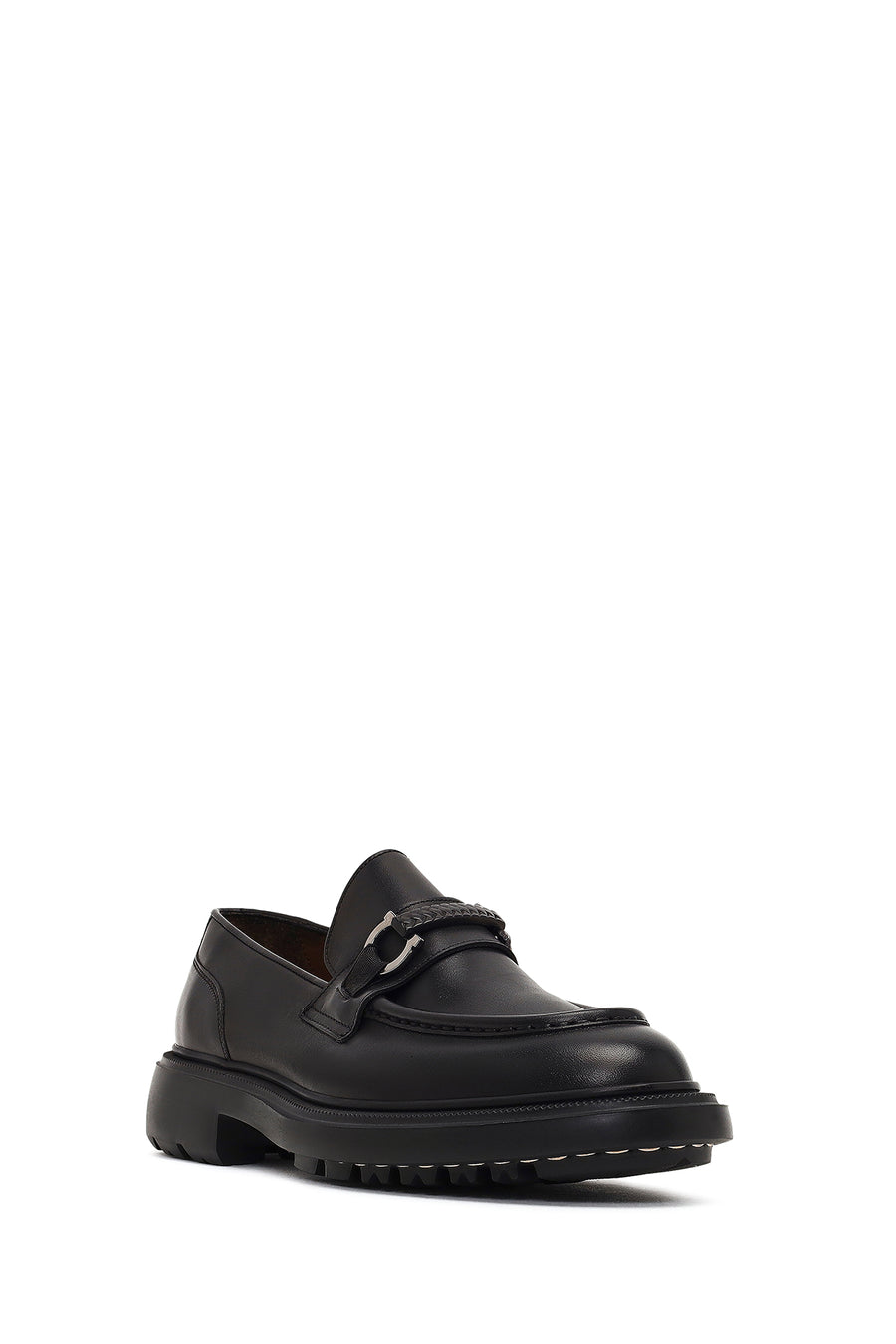 Men's Black Buckled Thick-Soled Leather Loafer
