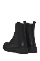 Woman Black Zip Closure Thick-Soled Leather Combat Boots | Derimod