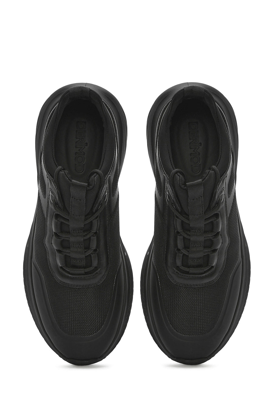 Erkek Siyah Kalın Tabanlı Bağcıklı Kumaş Sneaker