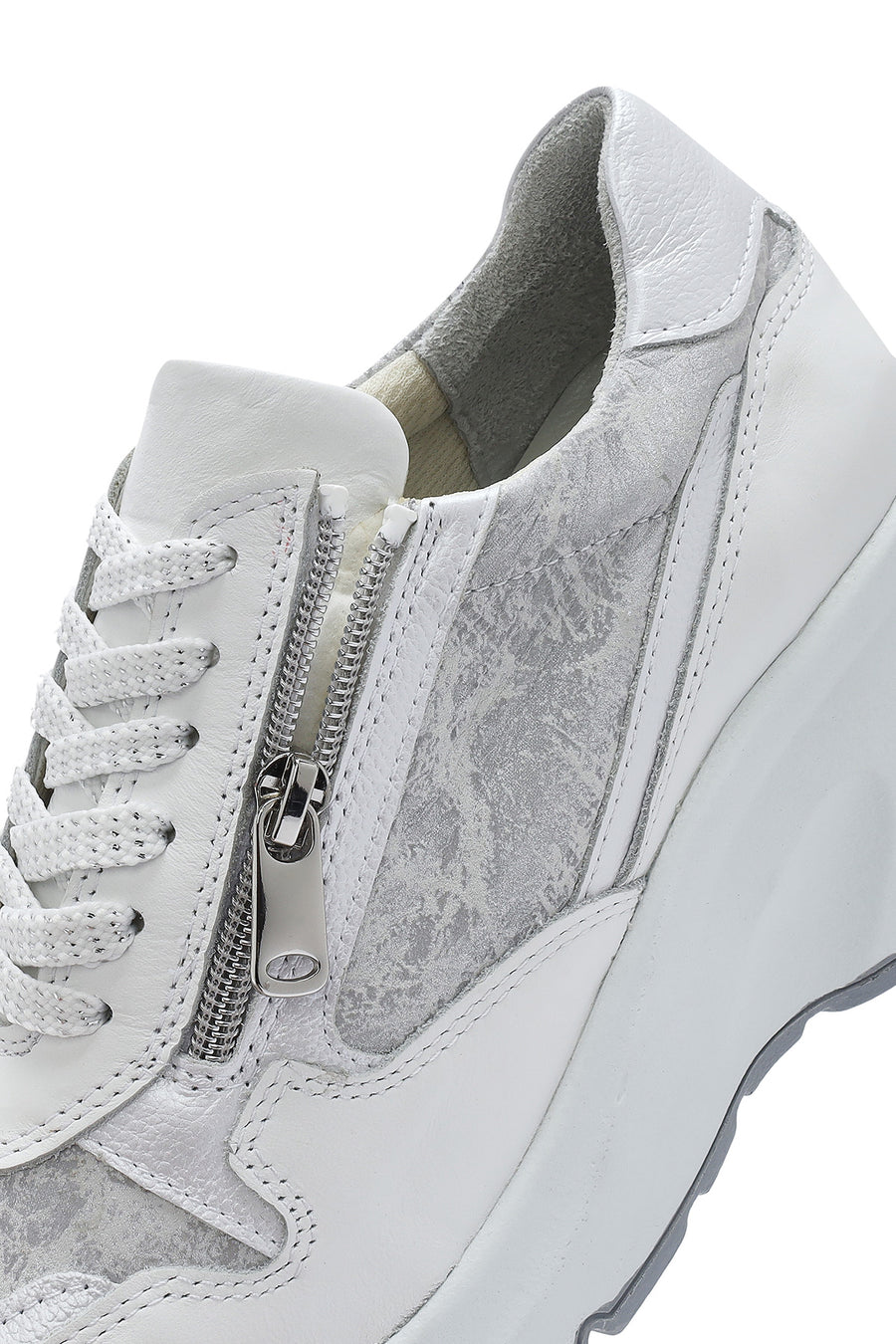 Women's White Wedge Heeled Lace-up Leather Sneaker