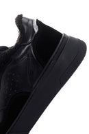 Women's Black Thick Sole Furry Leather Sneaker | Derimod