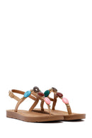 Women's Beige Flip Flop Sandals with Stones | Derimod