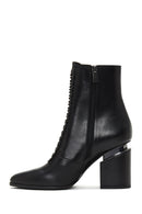 Woman Black Zippered Chunky Heels Leather Boat | Derimod