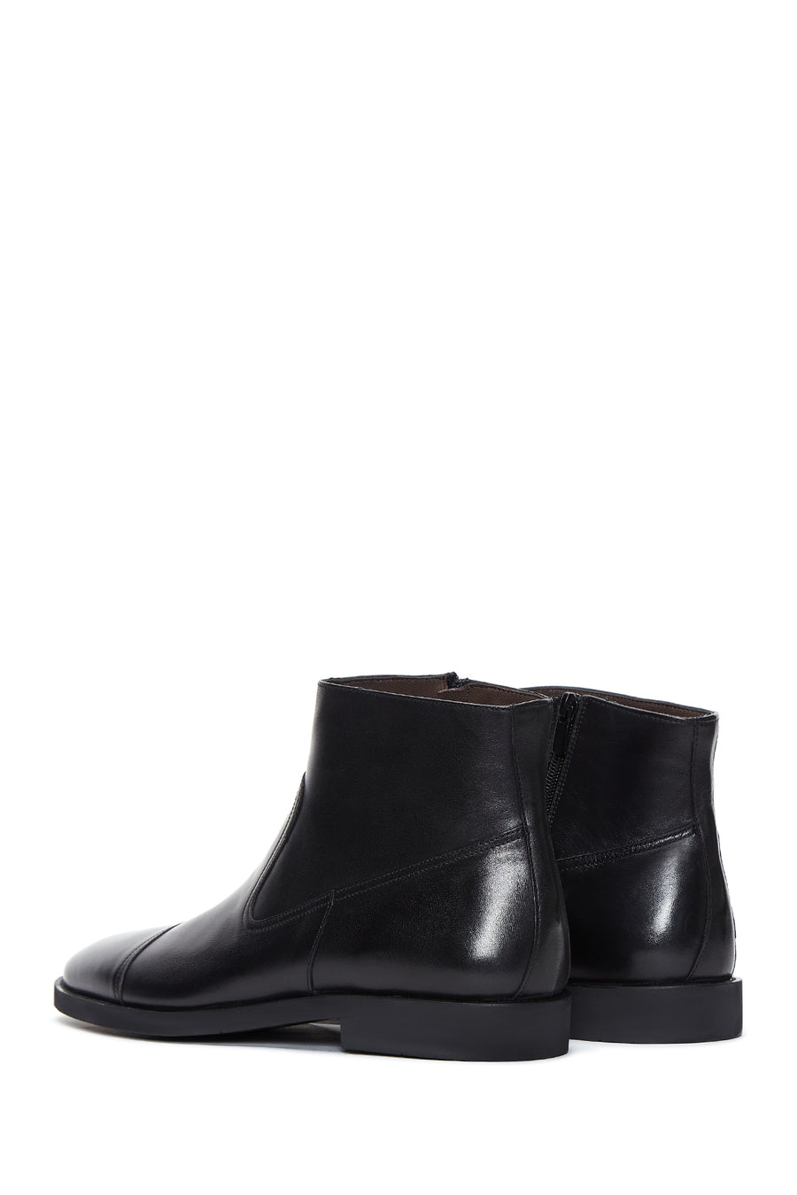 Men's Black Zippered Leather Classic Boat