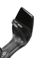 Women's Black Ankle Buckle Stoned Thin Heel Patent Leather Sandals | Derimod