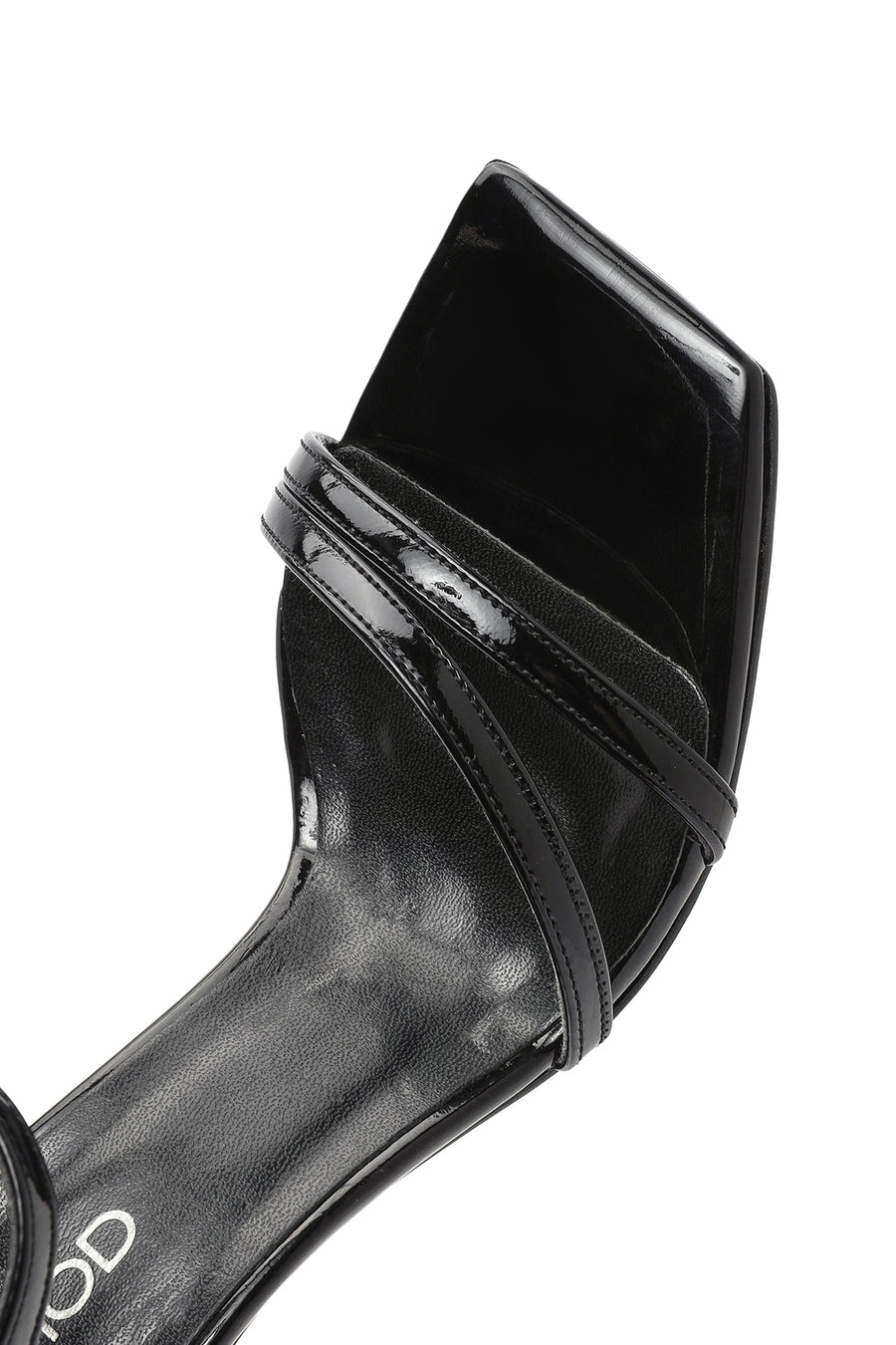 Women's Black Ankle Buckle Stoned Thin Heel Patent Leather Sandals