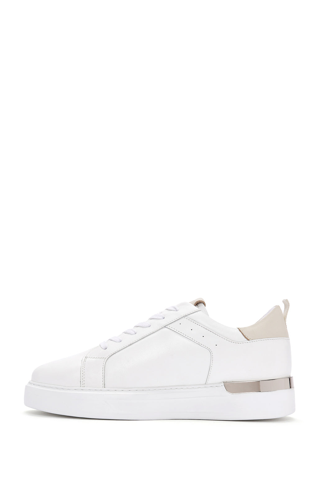 Erkek Beyaz Bağcıklı Deri Sneaker