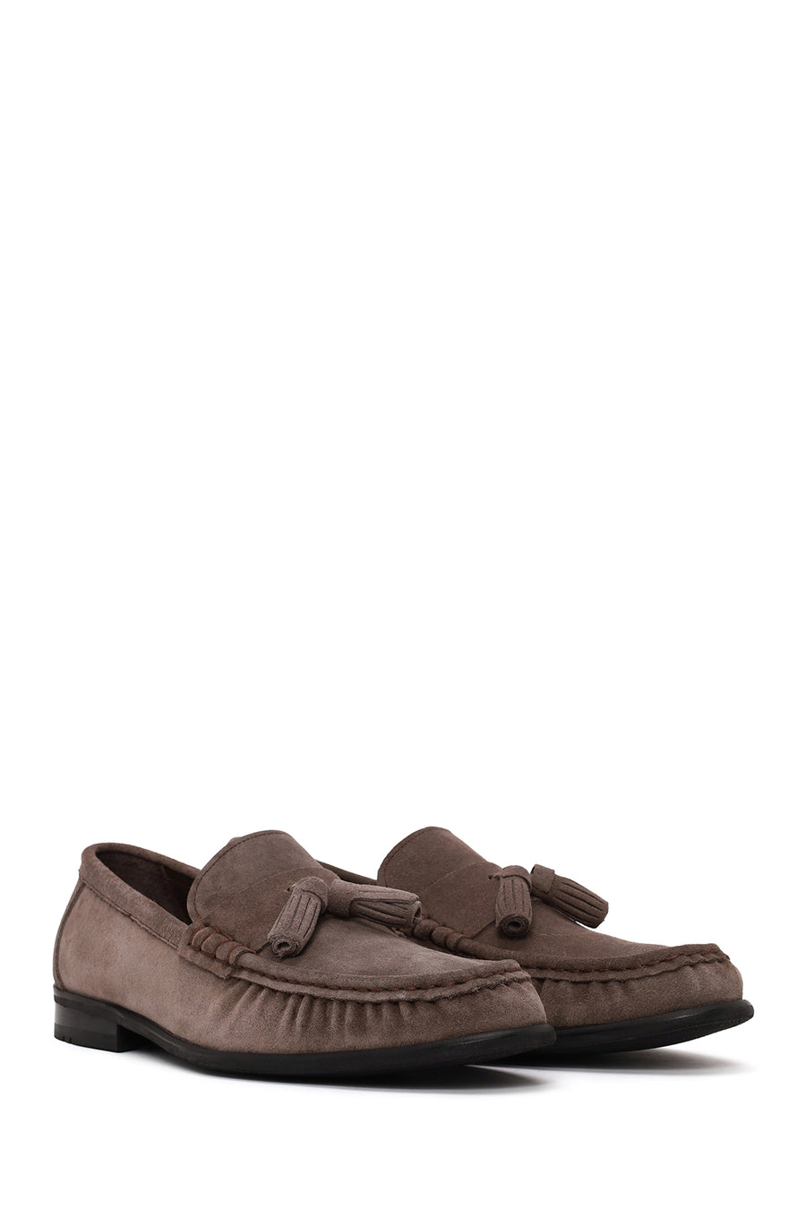 Erkek Gri Püsküllü Süet Deri Casual Loafer