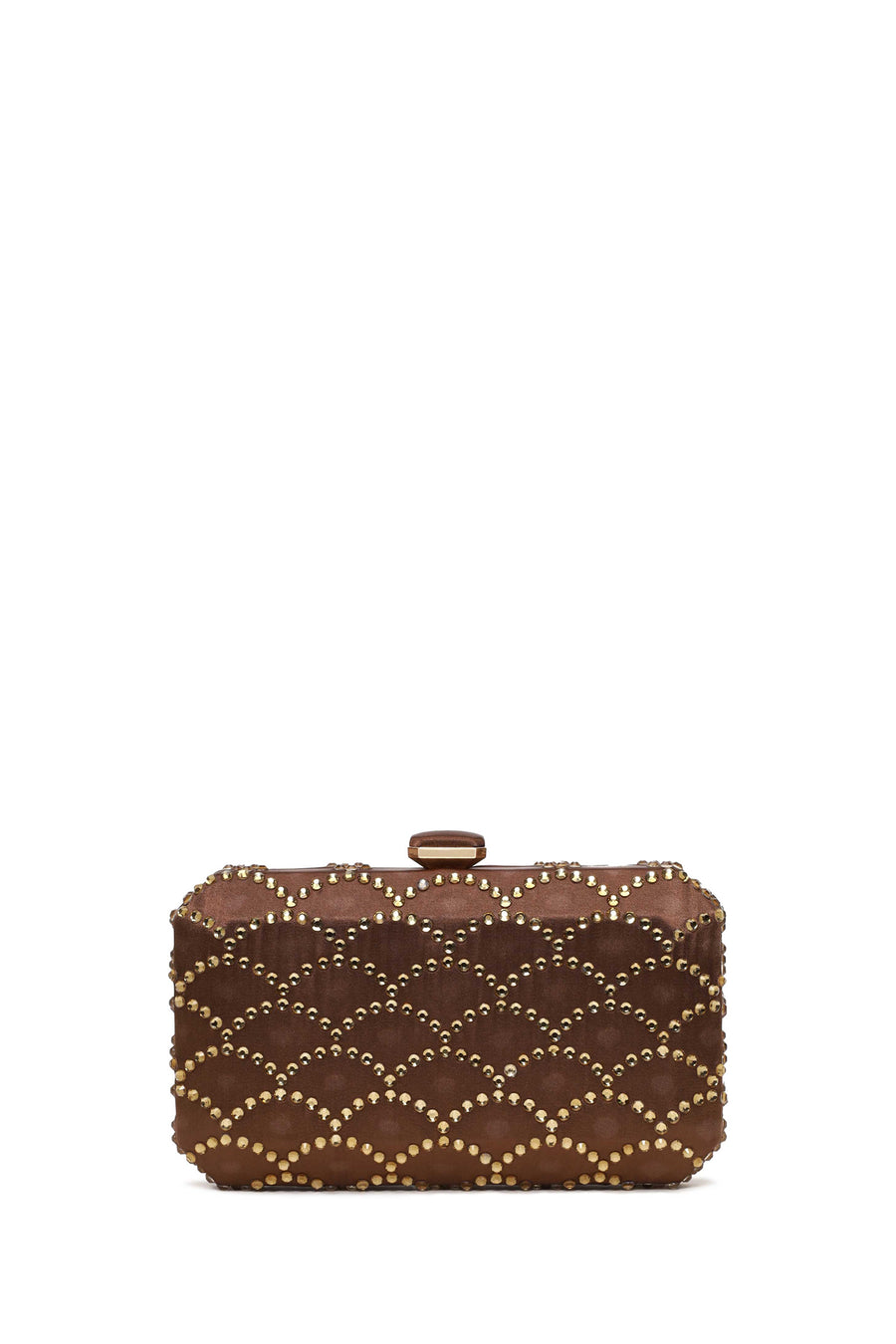 Woman Bronze Long Chain Strap Rhinestone Mini Clutch Evening Bag