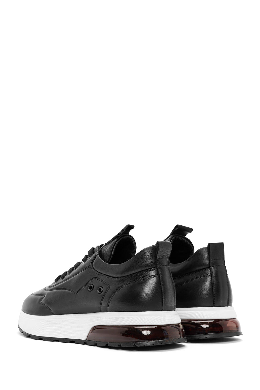 Erkek Siyah Bağcıklı Kalın Tabanlı Deri Sneaker