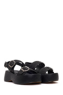 Women's Black Double Buckle Thick-Soled Braided Sandals | Derimod