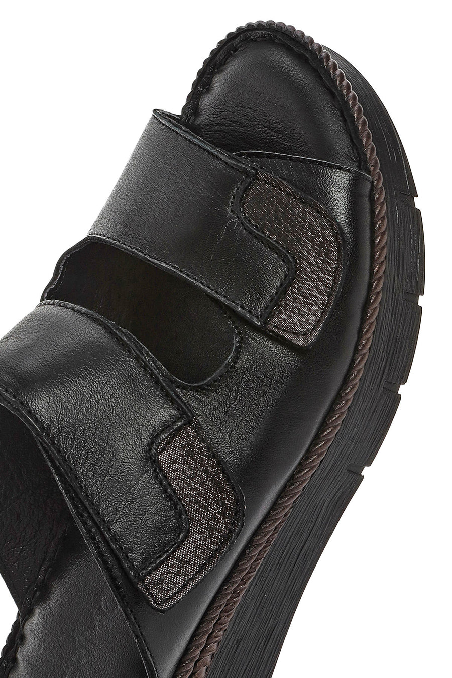 Woman Black Double Banded Leather Comfort Slippers