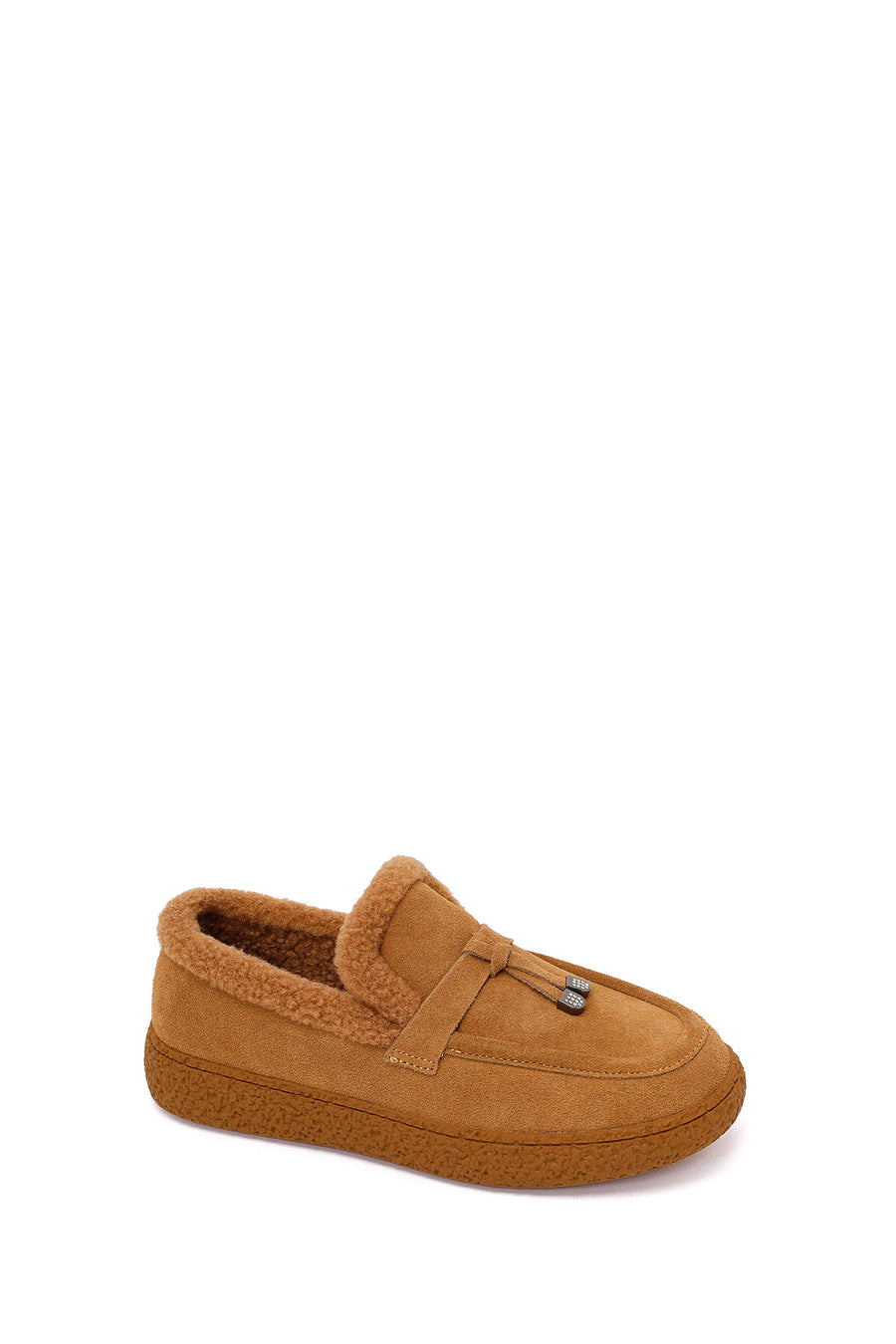 Kadın Camel Tokalı Kalın Tabanlı Süet Deri Teddy Loafer
