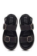 Women's Black Double Buckle Thick-Soled Braided Sandals | Derimod