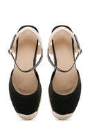 Women's Black Ankle Strap Wedge Heeled Espadrille | Derimod