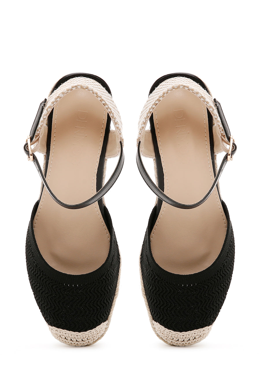 Women's Black Ankle Strap Wedge Heeled Espadrille