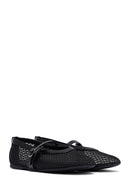 Woman Black Netted Buckled Ballerinas | Derimod