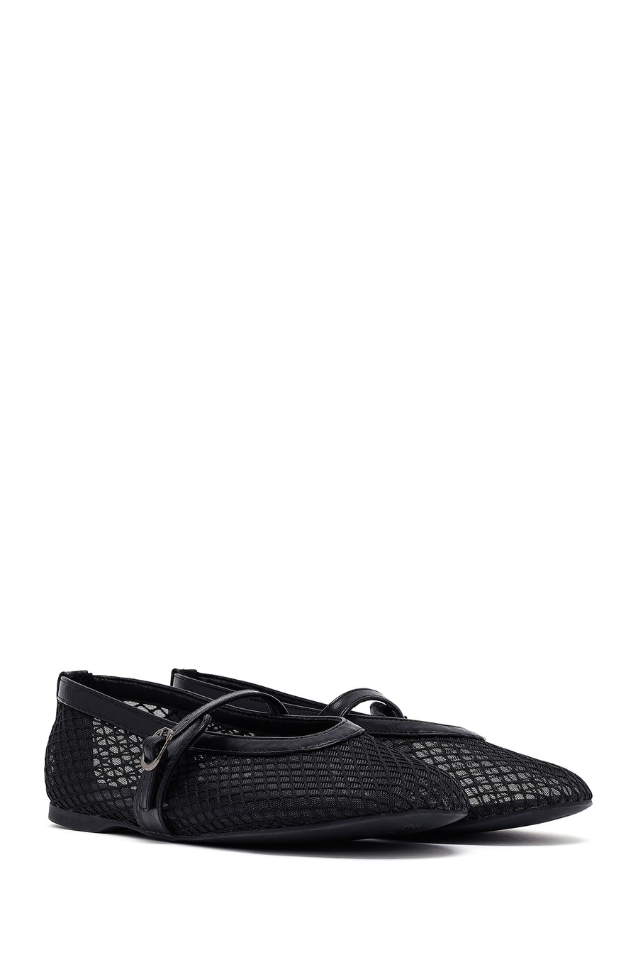 Woman Black Netted Buckled Ballerinas