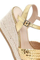 Women's Gold Ankle Buckle Braided Wedge Heel Espadrille Sandals | Derimod