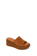 Woman Dark Dusty Pink Wedge Heel Suede Slipper | Derimod