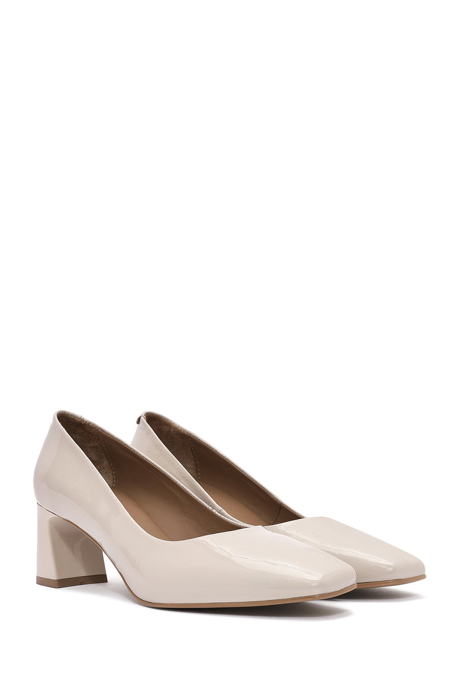 Women's Beige Low Heel Patent Leather Stiletto