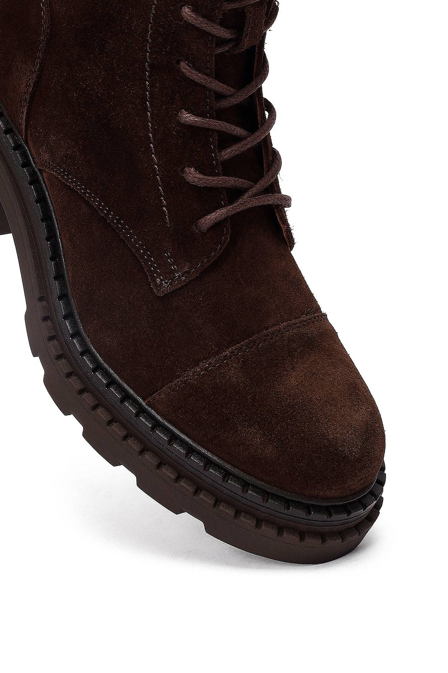 Women's Brown Zippered Thick Heeled Suede Leather Ankle Boots