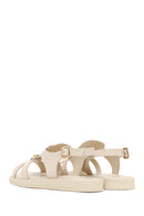 Women's Beige Leather Sandals with Buckle Back | Derimod