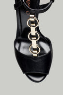 Women's Heeled Leather Sandals with Metal Detail | Derimod