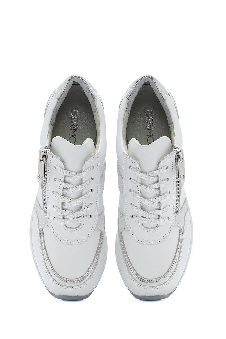 Kadın Beyaz Dolgu Topuklu Yandan Fermuarlı Deri Sneaker