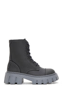 Women's Gray Leather Zippered Boots | Derimod