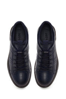 Male Navy Blue Lace-Up Leather Sneaker | Derimod