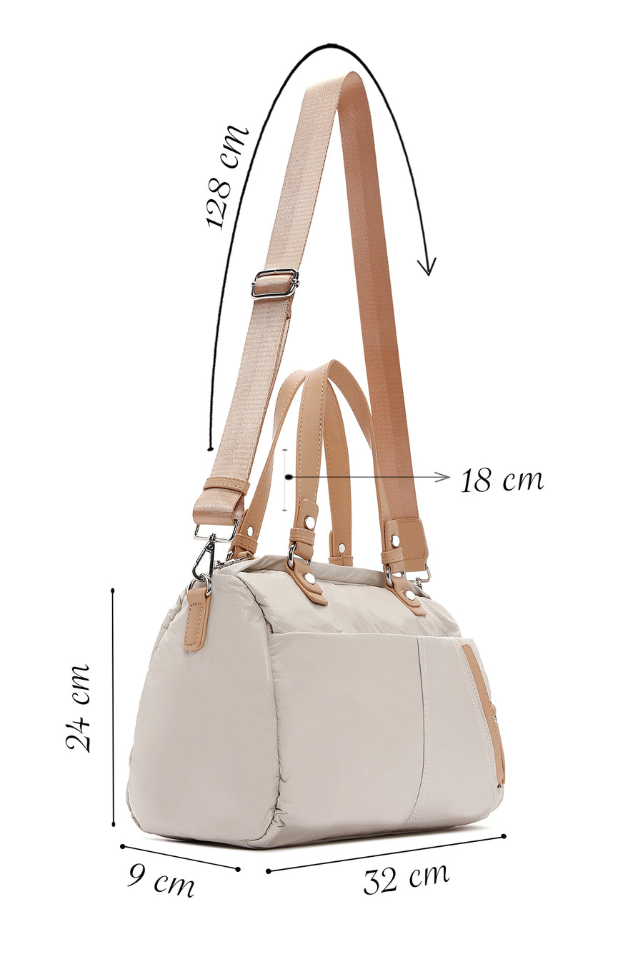 Woman Cream Long Strap Shoulder Bag