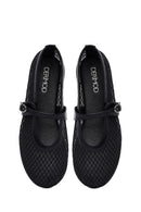 Woman Black Netted Buckled Ballerinas | Derimod