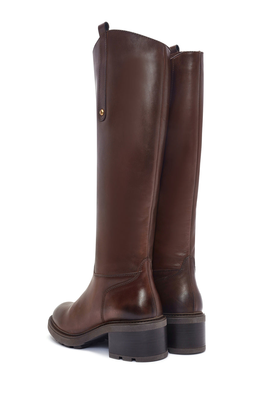 Kadın Kahverengi Fermuarlı Kısa Topuklu Deri Çizme