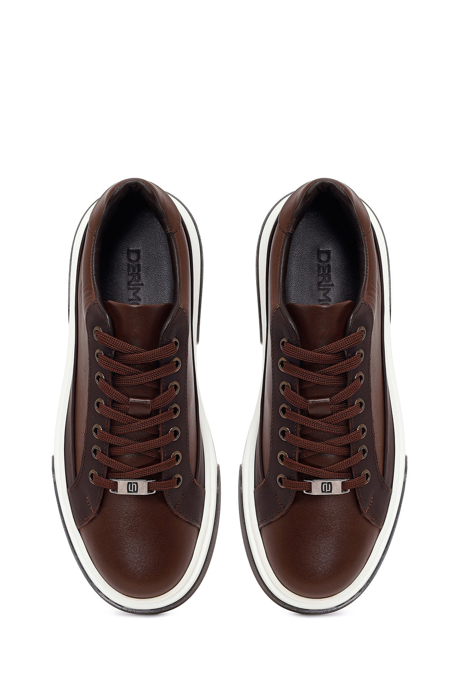 Erkek Kahverengi Bağcıklı Kalın Tabanlı Deri Sneaker