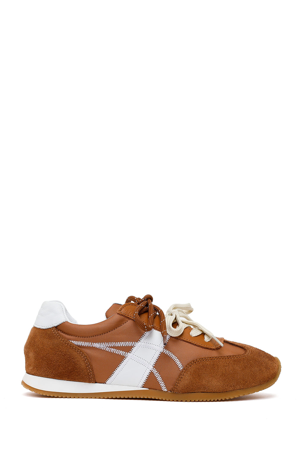 Kadın Taba Bağcıklı Deri Sneaker