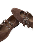 Women's Mink Double Buckle Suede Leather Ballet Flat | Derimod