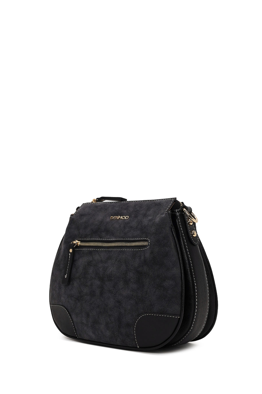 Woman Black Long-Strap Nubuck Crossbody Bag