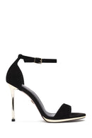 Women's Black Ankle Strap Thin High Heel Suede Leather Shoes | Derimod