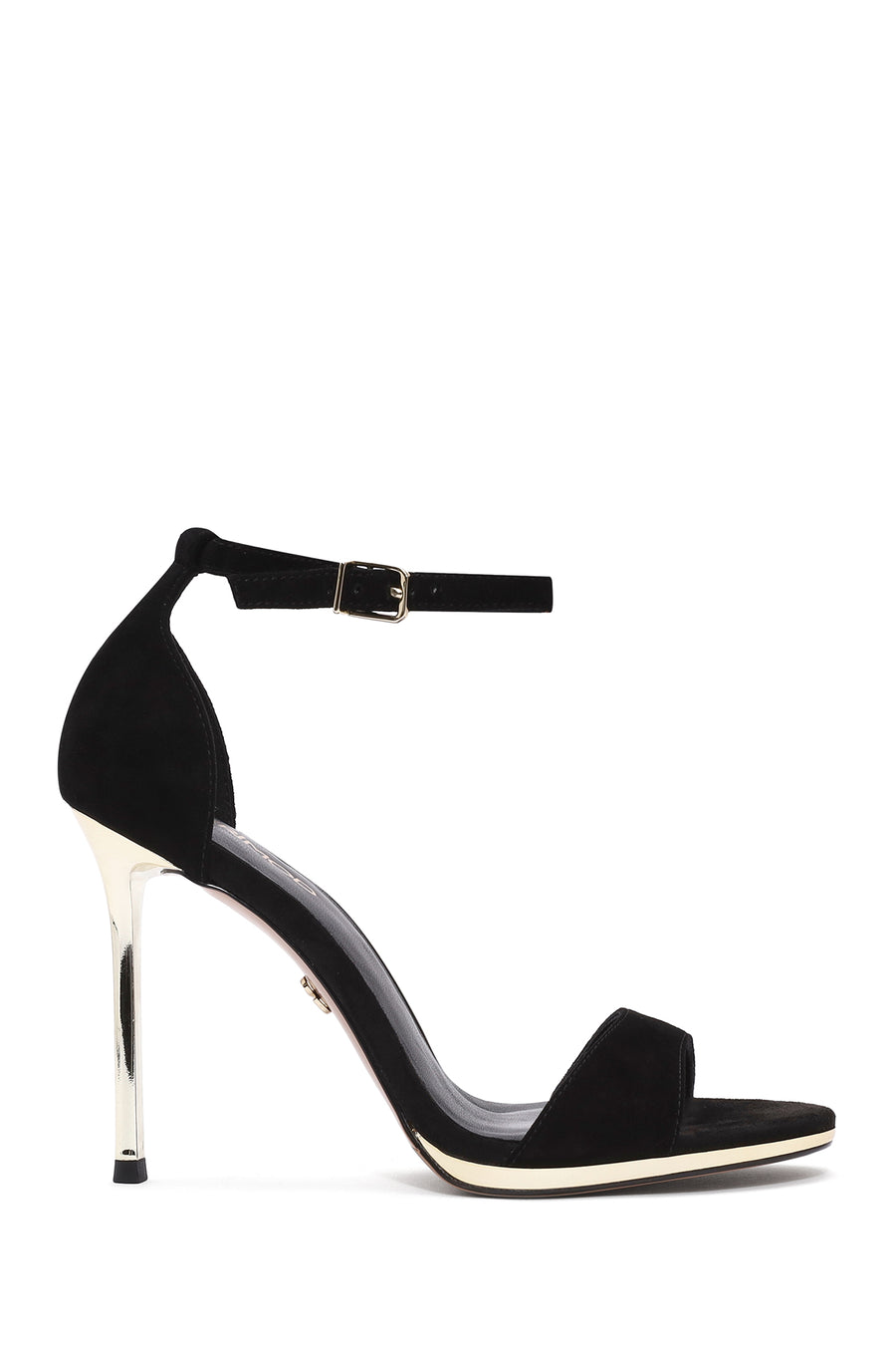 Women's Black Ankle Strap Thin High Heel Suede Leather Shoes 24WFD490010 | Derimod